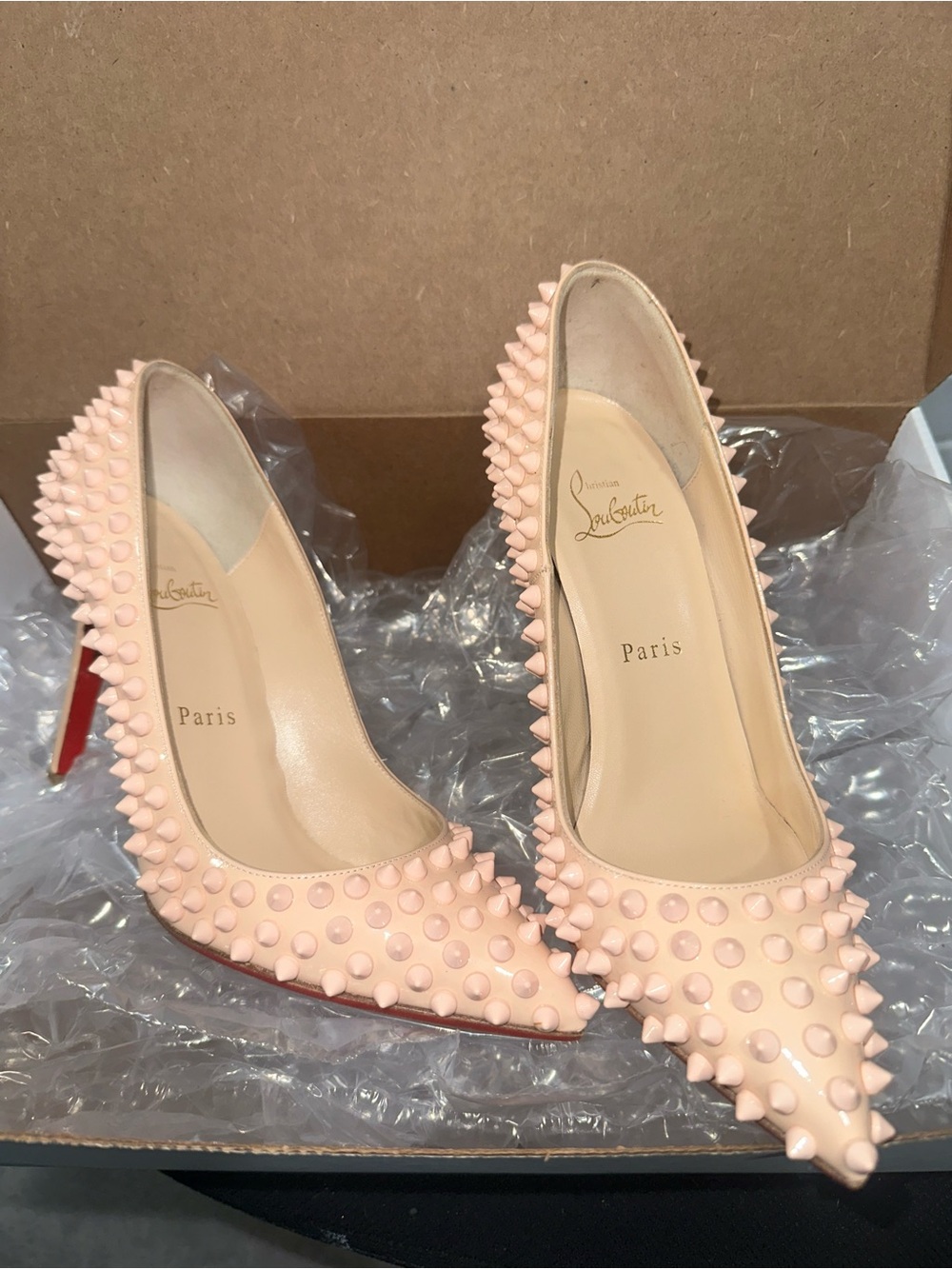 Christian Louboutin Nude Pink Spike Patent Leather Pumps